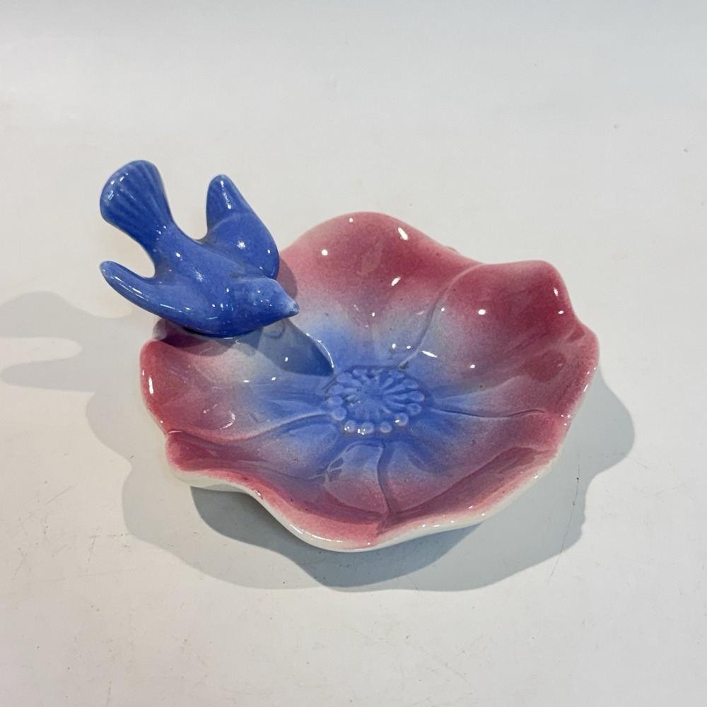 Vintage 50's Royal Copley Dish Blue Bird on Flower Trinket Ring Vanity Dish